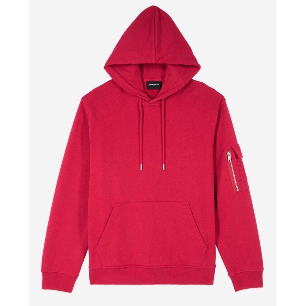 The Kooples Men's Red‎ Hoodie with Arm Zip Pocket Pullover Sweatshirt Size Large